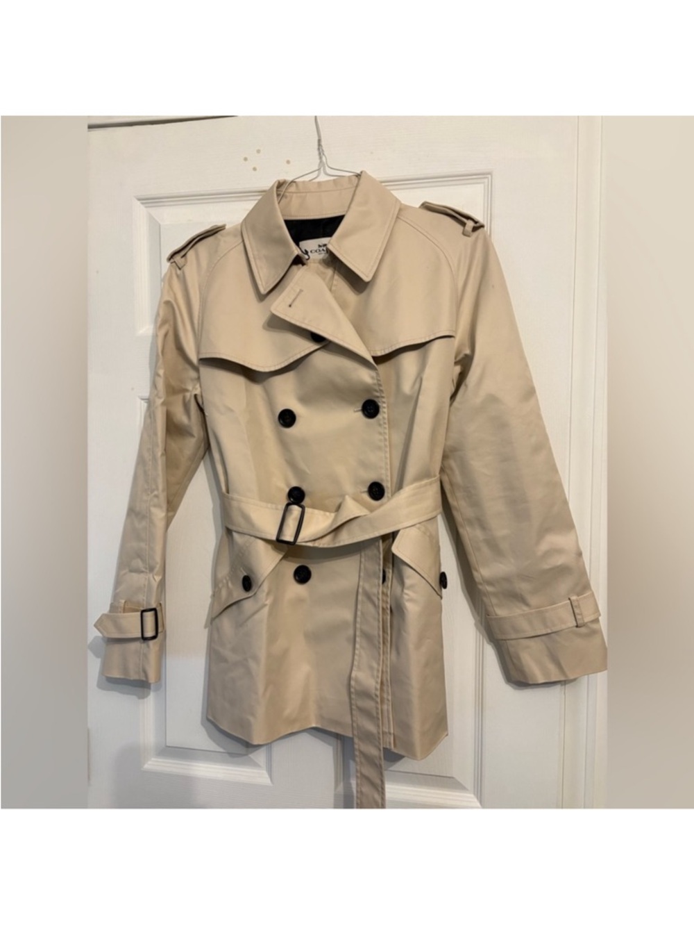 Coach Short Trench Coat in Porcelain with Belted Waist